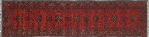 handmade Geometric Khal Muhamm Red Blue Hand Knotted RUNNER 100% WOOL area rug 3' x 13'