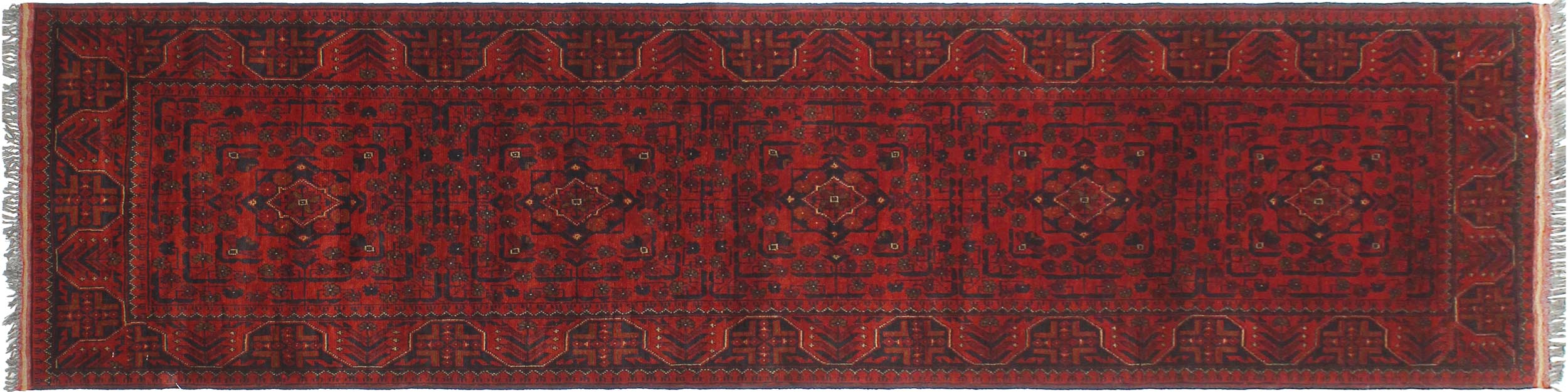 handmade Geometric Khal Muhamm Red Blue Hand Knotted RUNNER 100% WOOL area rug 3' x 9'