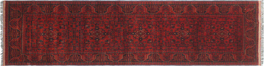 handmade Geometric Khal Muhamm Red Blue Hand Knotted RUNNER 100% WOOL area rug 3' x 9'