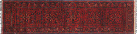 handmade Geometric Khal Muhamm Red Blue Hand Knotted RUNNER 100% WOOL area rug 3' x 9'