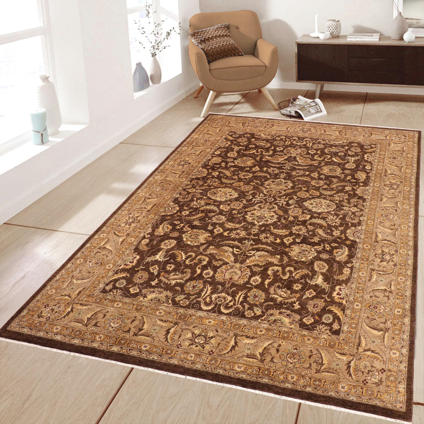 handmade Traditional Kafkaz Brown Beige Hand Knotted RECTANGLE 100% WOOL area rug 10x13