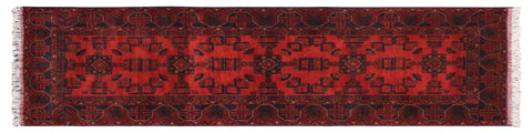 handmade Geometric Khal Muhamm Red Blue Hand Knotted RUNNER 100% WOOL area rug 3' x 9'