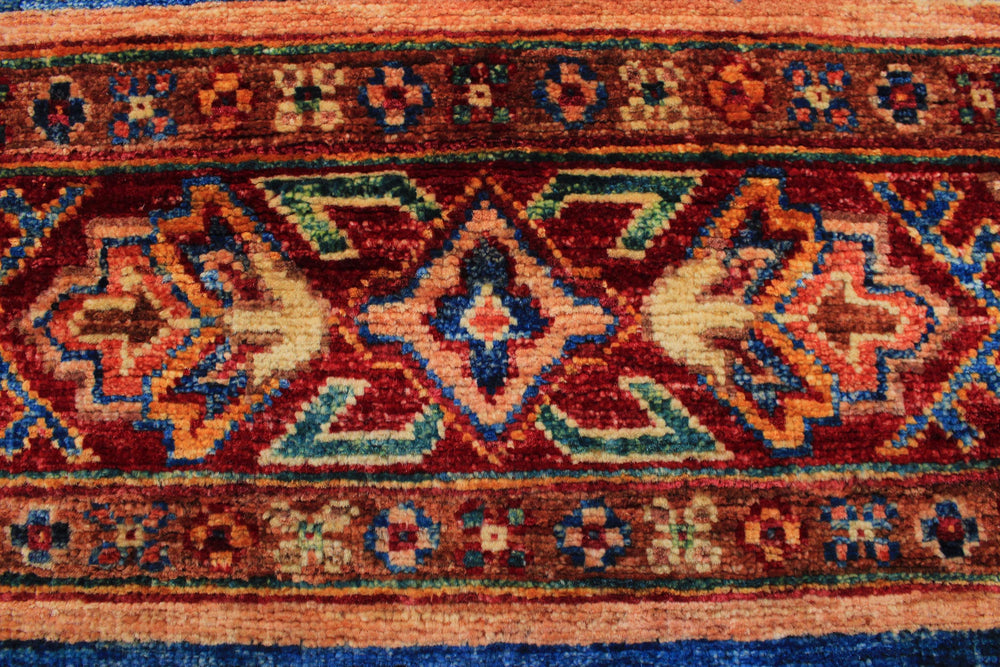 handmade Geometric Kurjean Red Blue Hand Knotted ROUND 100% WOOL area rug 3x3