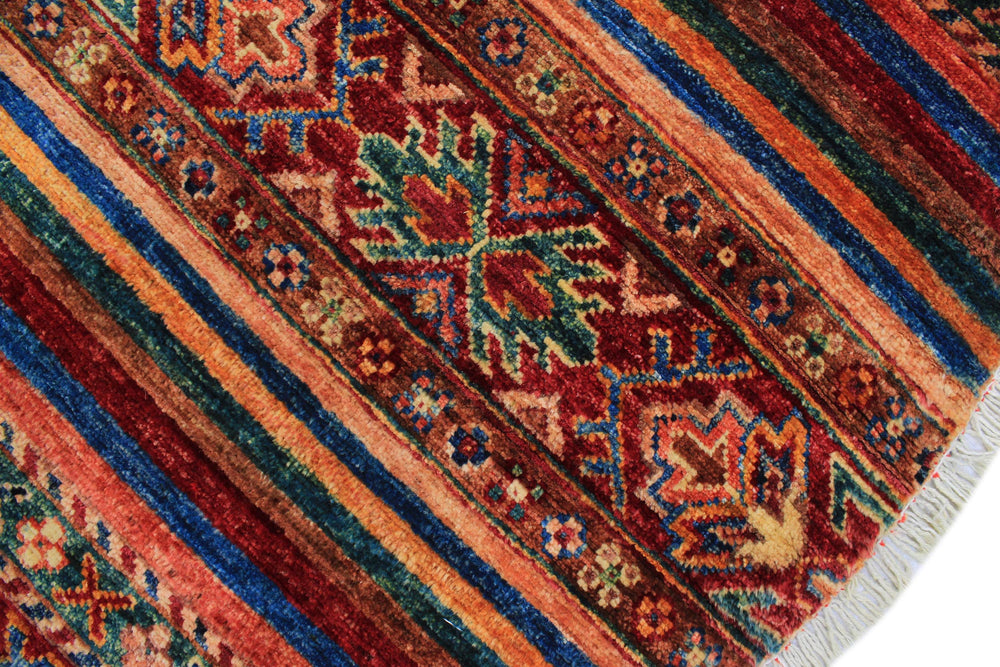 handmade Geometric Kurjean Red Blue Hand Knotted ROUND 100% WOOL area rug 3x3