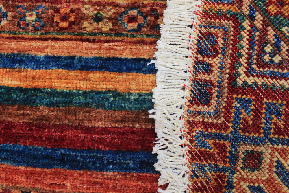 handmade Geometric Kurjean Red Blue Hand Knotted ROUND 100% WOOL area rug 3x3