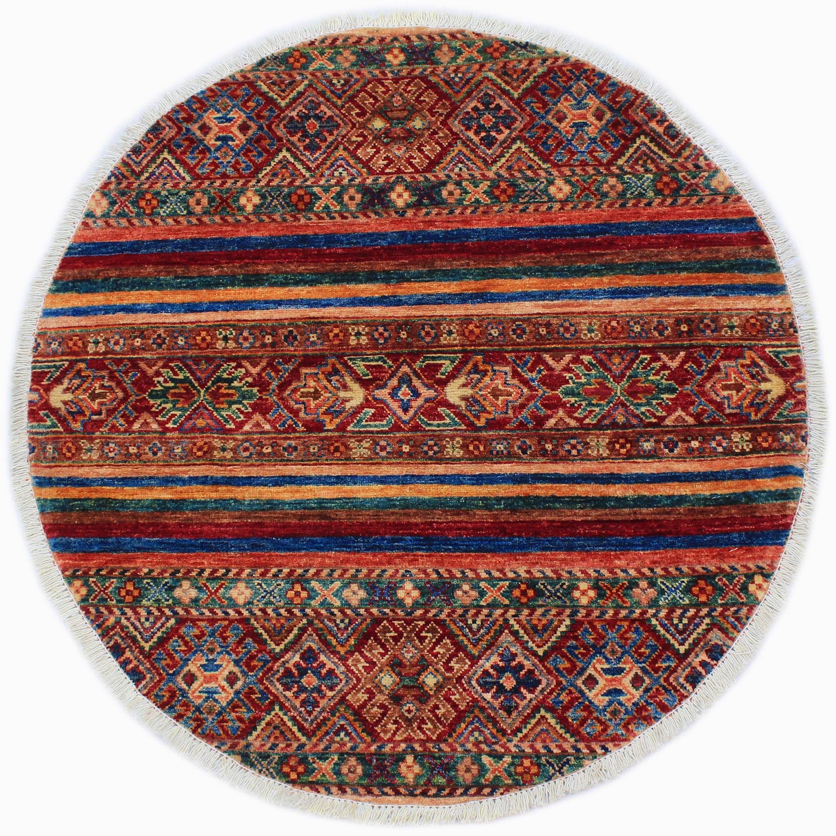 handmade Geometric Kurjean Red Blue Hand Knotted ROUND 100% WOOL area rug 3x3