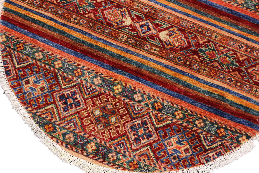 handmade Geometric Kurjean Red Blue Hand Knotted ROUND 100% WOOL area rug 3x3
