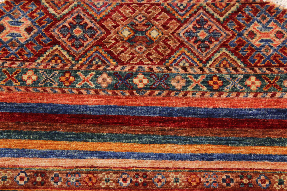 handmade Geometric Kurjean Red Blue Hand Knotted ROUND 100% WOOL area rug 3x3