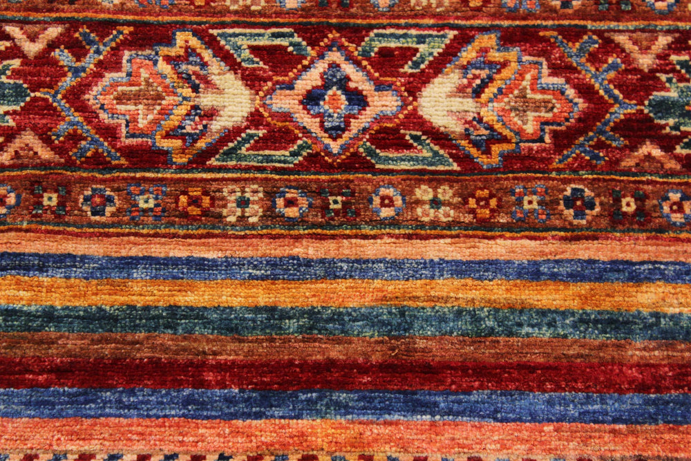 handmade Geometric Kurjean Red Blue Hand Knotted ROUND 100% WOOL area rug 3x3