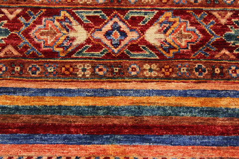 handmade Geometric Kurjean Red Blue Hand Knotted ROUND 100% WOOL area rug 3x3