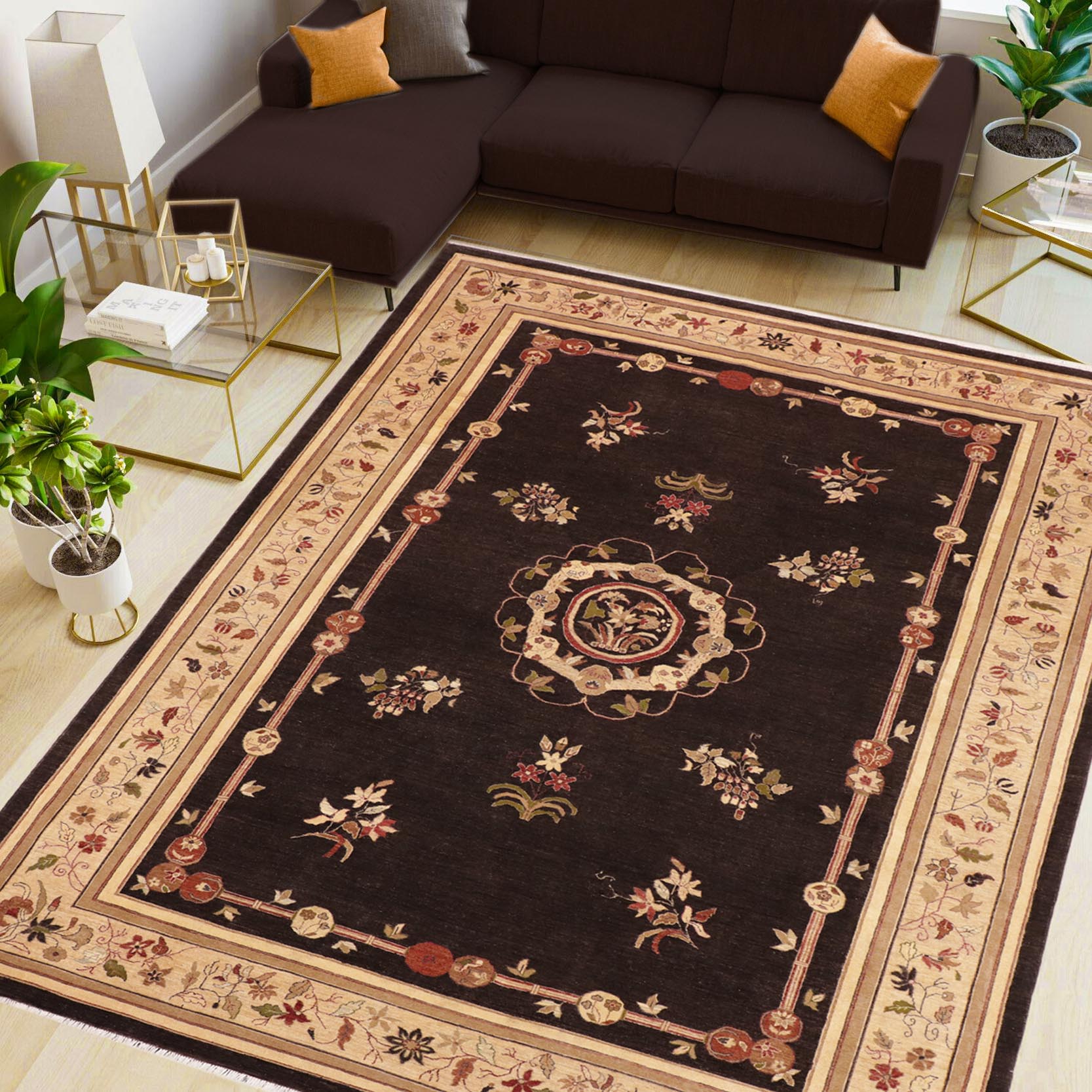 handmade Traditional Kafkaz Brown Beige Hand Knotted RECTANGLE 100% WOOL area rug 10' x 14'