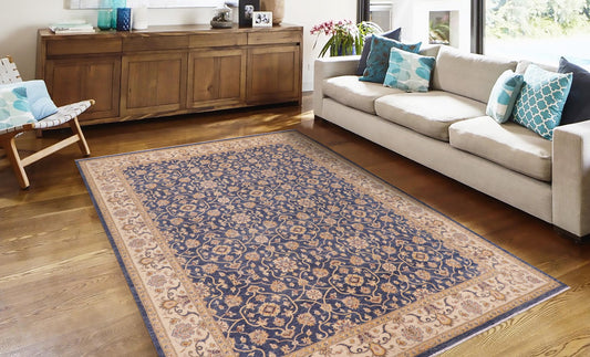 handmade Transitional Kafkaz Blue Beige Hand Knotted RECTANGLE 100% WOOL area rug 9' x 12'