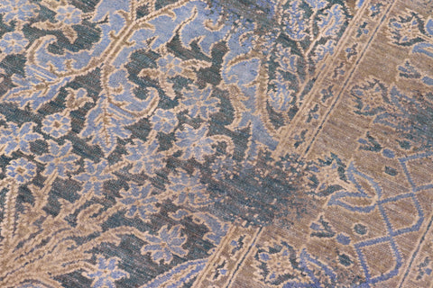 handmade Modern Kafkaz Teal Blue Hand Knotted RECTANGLE WOOL&SILK area rug 8' x 10'