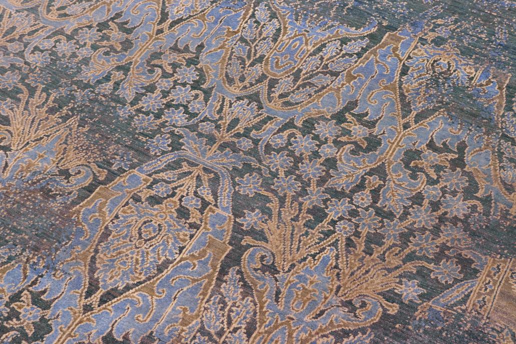 handmade Transitional Kafkaz Teal Blue Hand Knotted RECTANGLE WOOL&SILK area rug 8 x 10