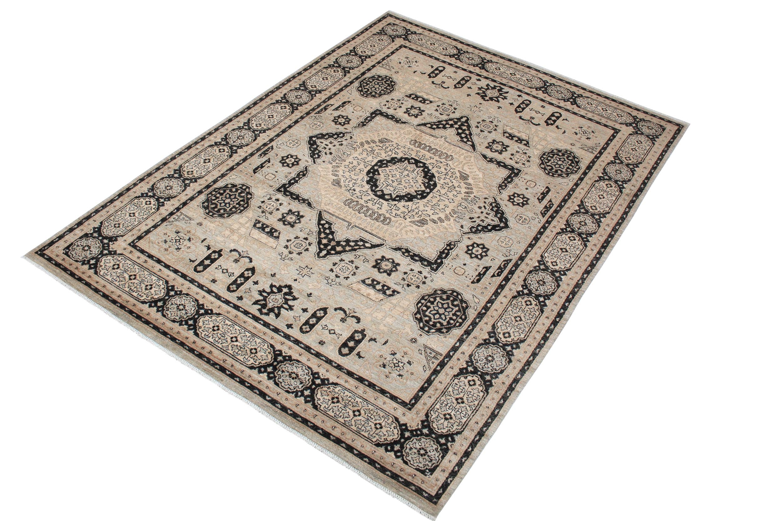 handmade Geometric Mamluk Gray Black Hand Knotted RECTANGLE 100% WOOL area rug 9 x 12