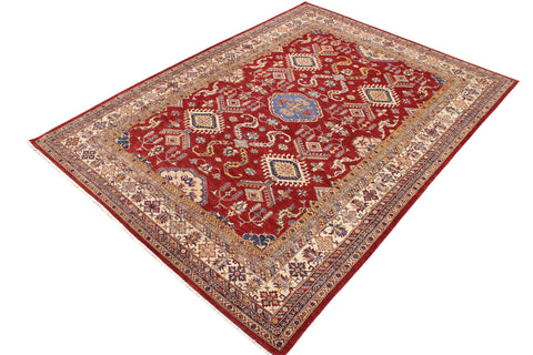 handmade Geometric Super Kazak Red Beige Hand Knotted RECTANGLE 100% WOOL area rug 9' x 12'