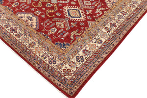 handmade Geometric Super Kazak Red Beige Hand Knotted RECTANGLE 100% WOOL area rug 9' x 12'
