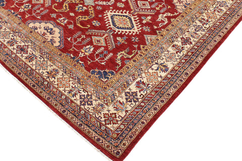 handmade Geometric Super Kazak Red Beige Hand Knotted RECTANGLE 100% WOOL area rug 9' x 12'