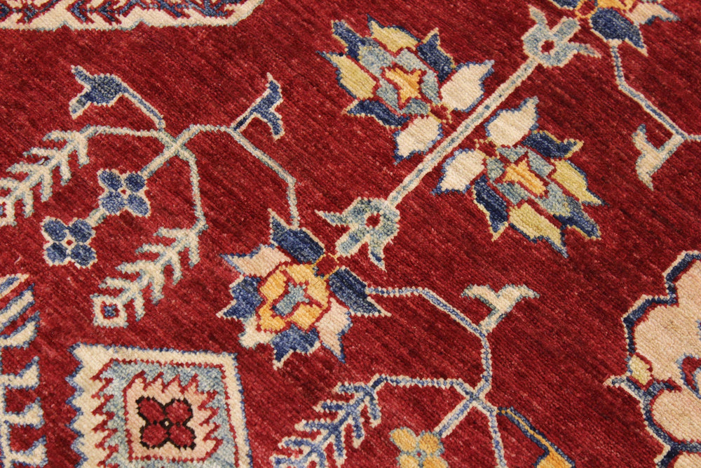 handmade Geometric Super Kazak Red Beige Hand Knotted RECTANGLE 100% WOOL area rug 9' x 12'