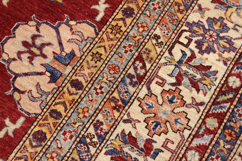 handmade Geometric Super Kazak Red Beige Hand Knotted RECTANGLE 100% WOOL area rug 9' x 12'