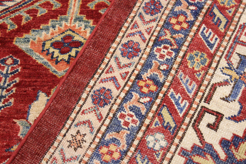 handmade Geometric Super Kazak Red Beige Hand Knotted RECTANGLE 100% WOOL area rug 9' x 12'