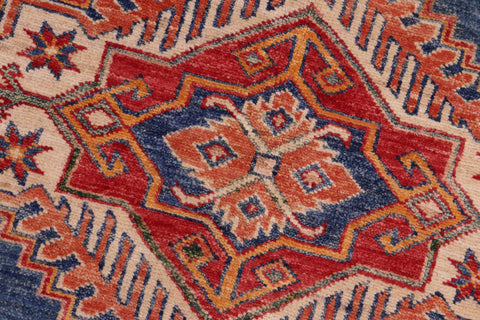 handmade Geometric Super Kazak Blue Beige Hand Knotted RECTANGLE 100% WOOL area rug 8' x 10'