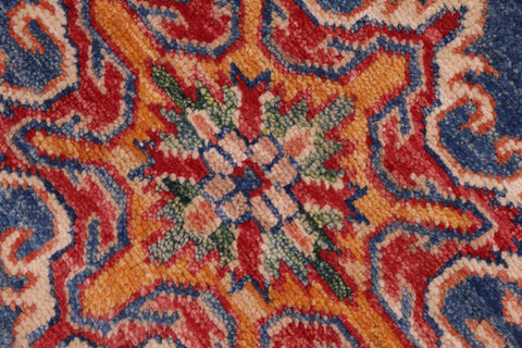 handmade Geometric Super Kazak Blue Beige Hand Knotted RECTANGLE 100% WOOL area rug 8' x 10'