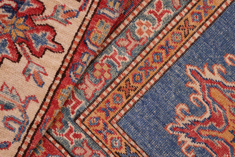 handmade Geometric Super Kazak Blue Beige Hand Knotted RECTANGLE 100% WOOL area rug 8' x 10'