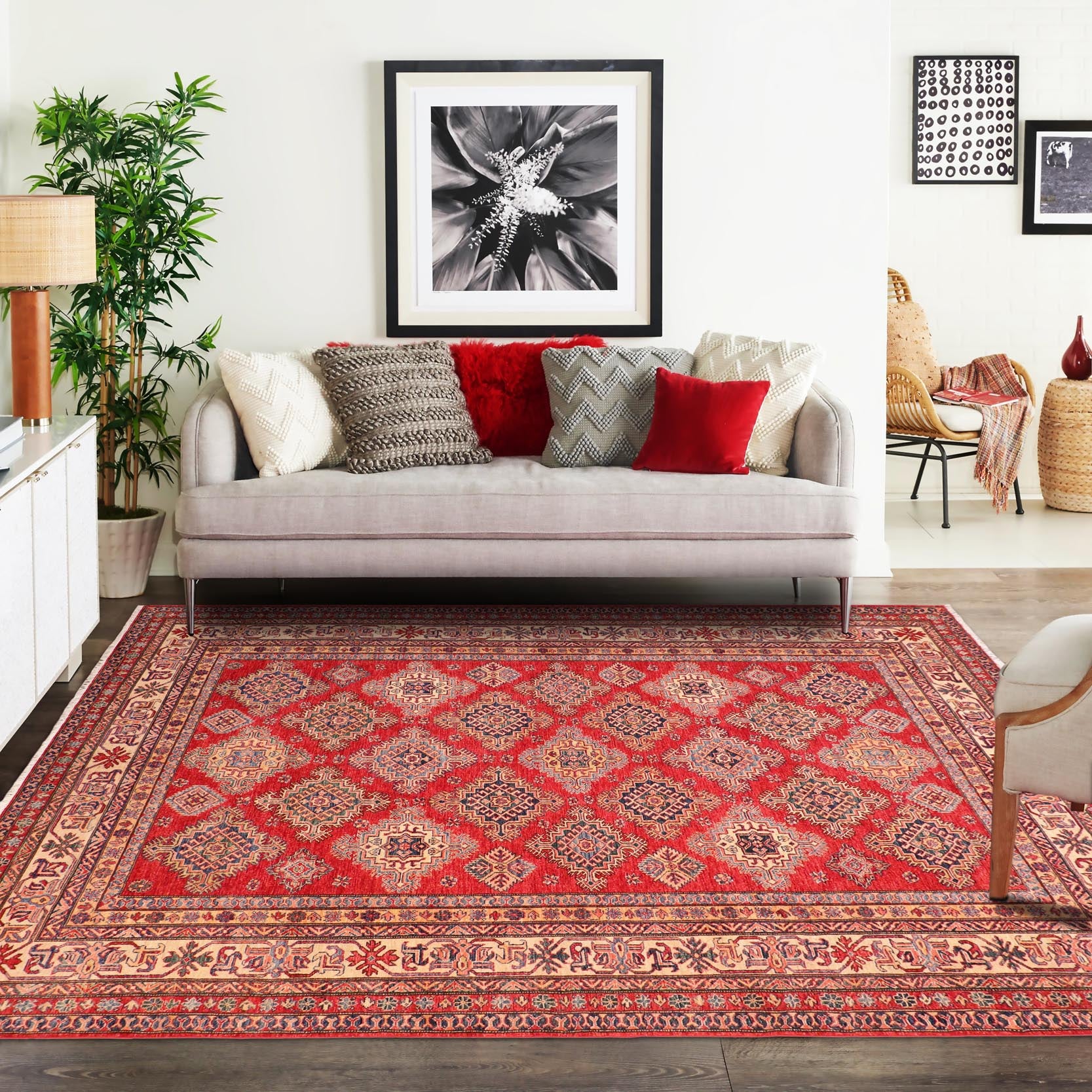 handmade Geometric Super Kazak Red Beige Hand Knotted RECTANGLE 100% WOOL area rug 8' x 10'