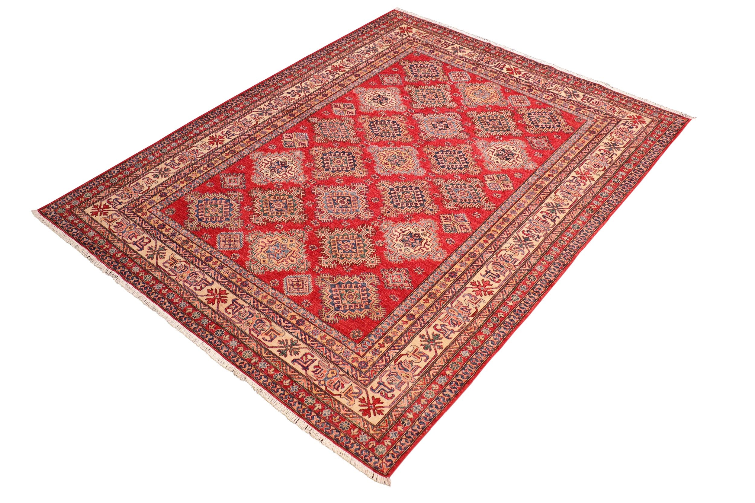 handmade Geometric Super Kazak Red Beige Hand Knotted RECTANGLE 100% WOOL area rug 8' x 10'