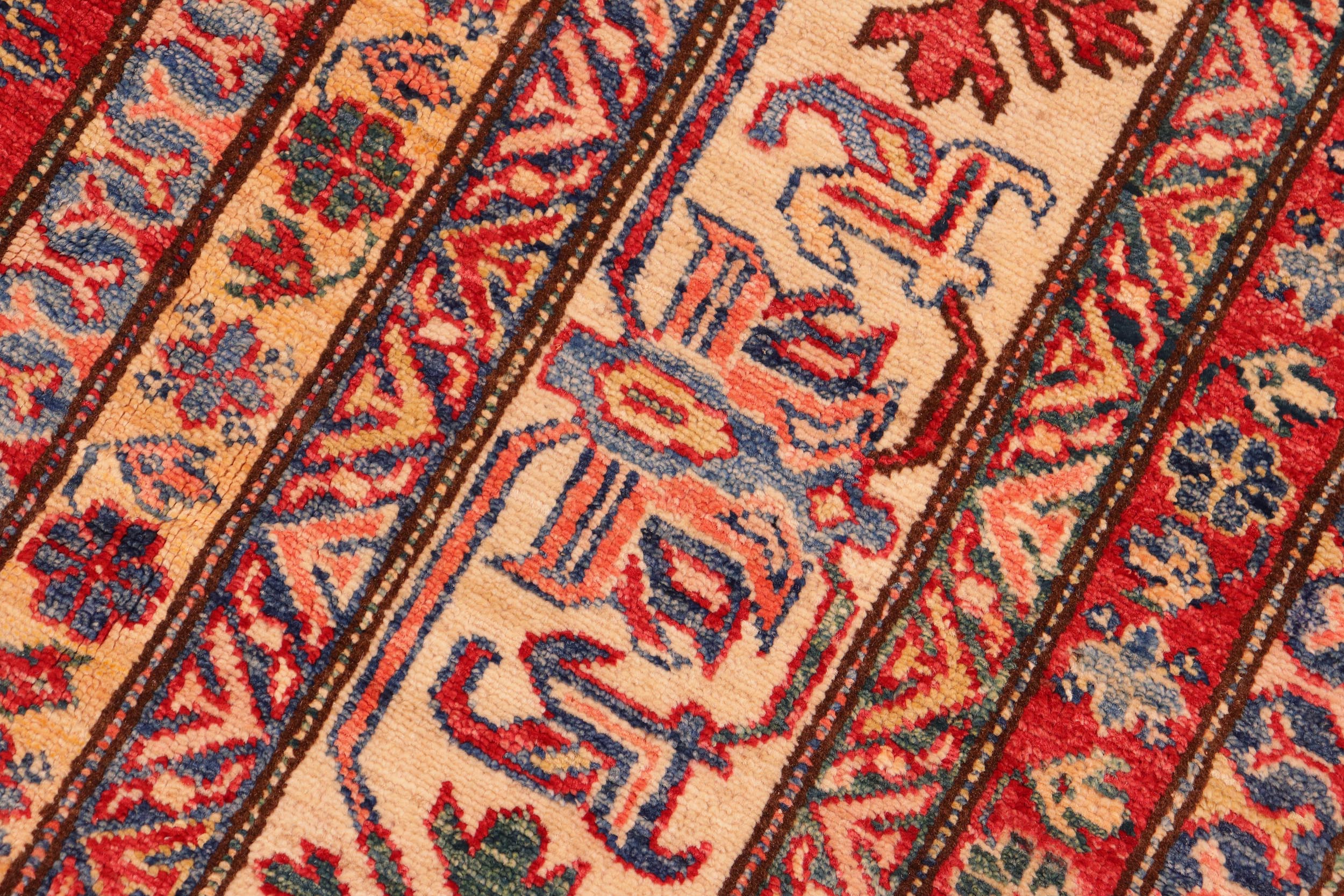 handmade Geometric Super Kazak Red Beige Hand Knotted RECTANGLE 100% WOOL area rug 8' x 10'