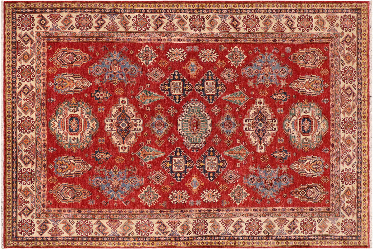9x13 hand knotted Super Kazak wool rug in red and ivory - Bohemian Super Kazak Danita