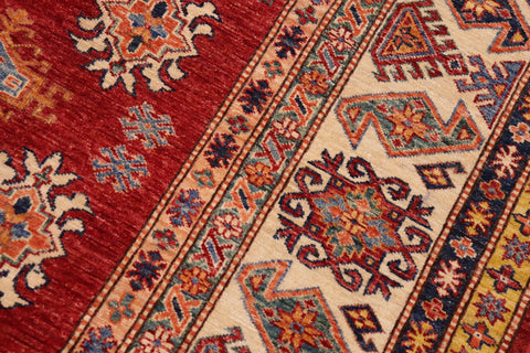 handmade Geometric Super Kazak Red Ivory Hand Knotted RECTANGLE 100% WOOL area rug 9' x 13'