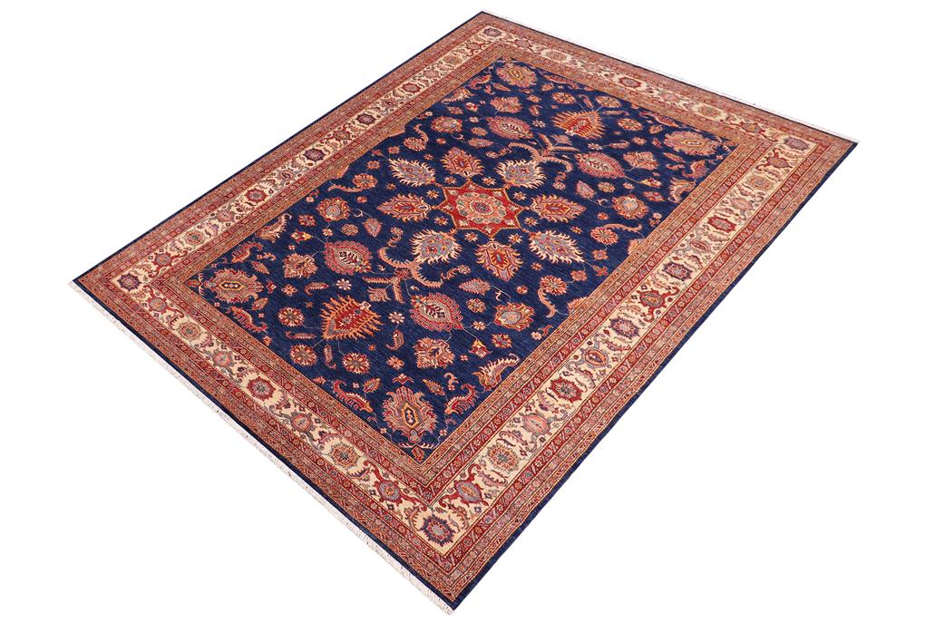 handmade Geometric Super Kazak Blue Beige Hand Knotted RECTANGLE 100% WOOL area rug 8 x 11