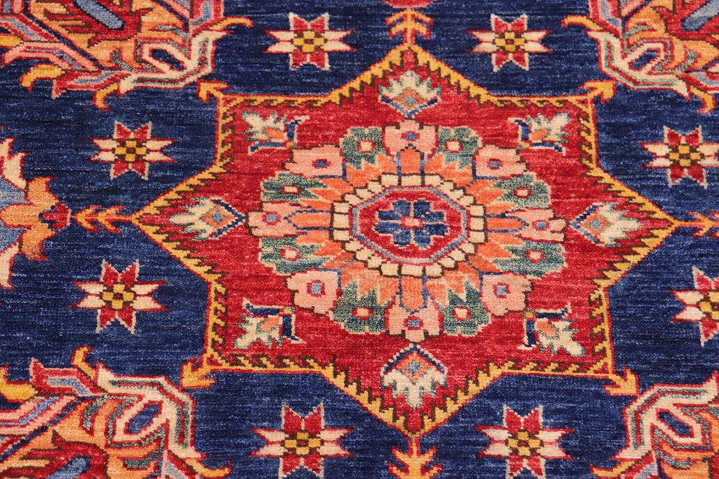 handmade Geometric Super Kazak Blue Beige Hand Knotted RECTANGLE 100% WOOL area rug 8 x 11