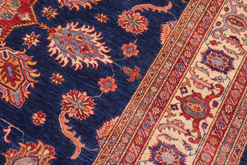 handmade Geometric Super Kazak Blue Beige Hand Knotted RECTANGLE 100% WOOL area rug 8 x 11