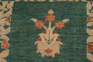 handmade Modern Kafkaz Green Tan Hand Knotted RECTANGLE 100% WOOL area rug 10' x 14'