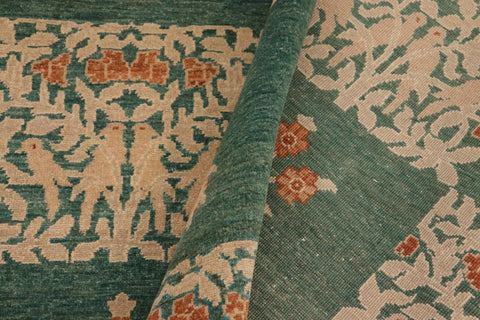 handmade Modern Kafkaz Green Tan Hand Knotted RECTANGLE 100% WOOL area rug 10' x 14'