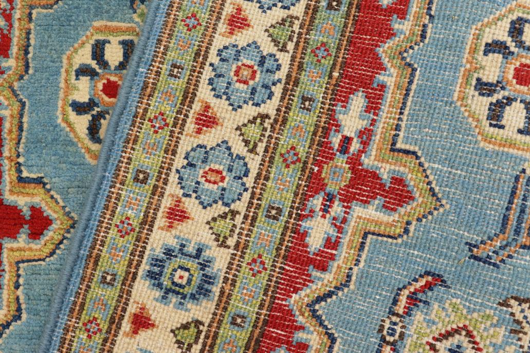 handmade Geometric Kazak Blue Beige Hand Knotted RECTANGLE 100% WOOL area rug 3' x 5'