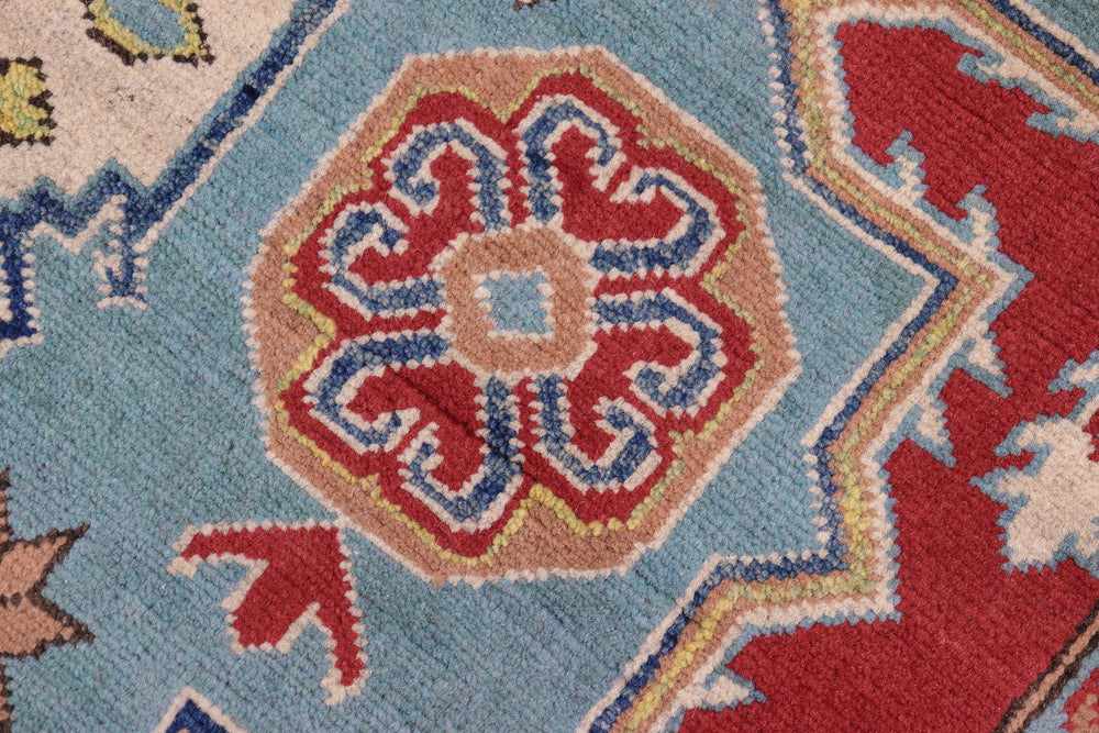 handmade Geometric Kazak Blue Beige Hand Knotted RECTANGLE 100% WOOL area rug 6'X8'