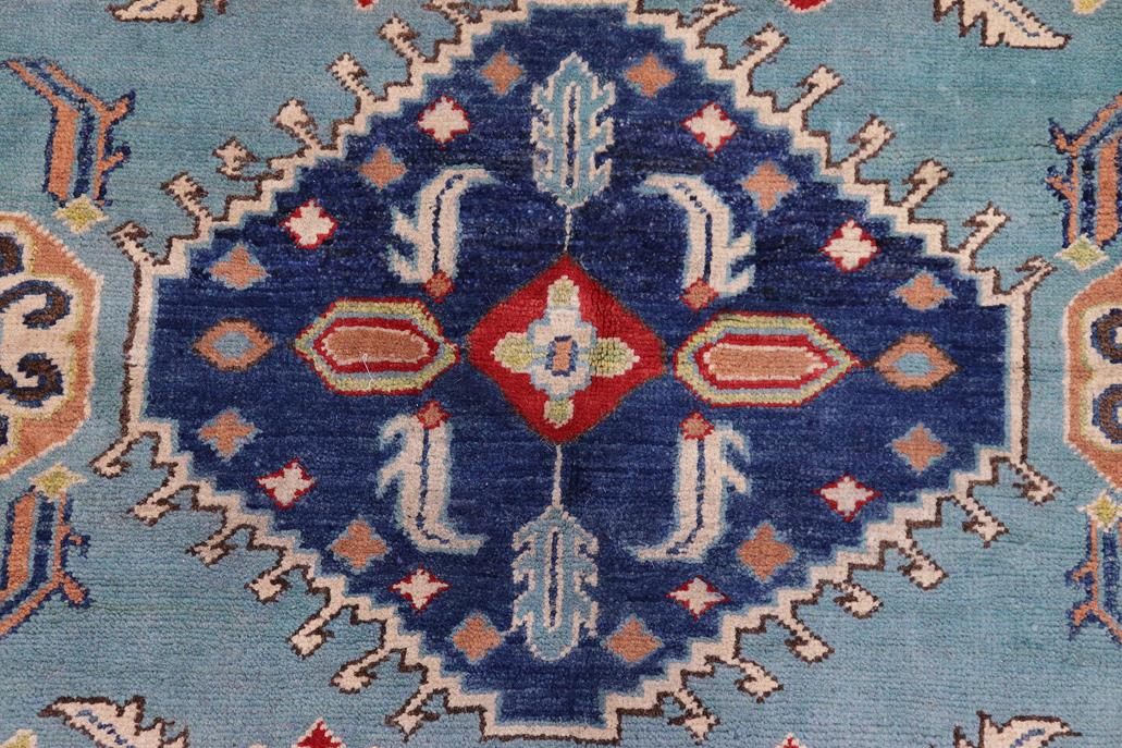 handmade Geometric Kazak Blue Beige Hand Knotted RECTANGLE 100% WOOL area rug 6' x 8'