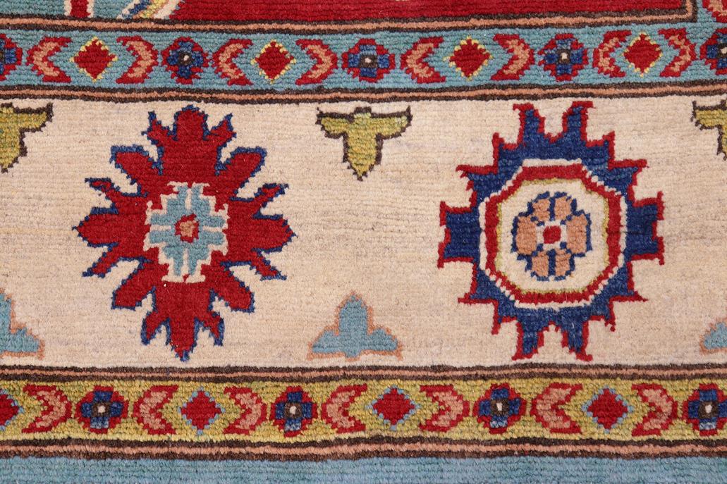 handmade Geometric Kazak Blue Beige Hand Knotted RECTANGLE 100% WOOL area rug 6' x 8'
