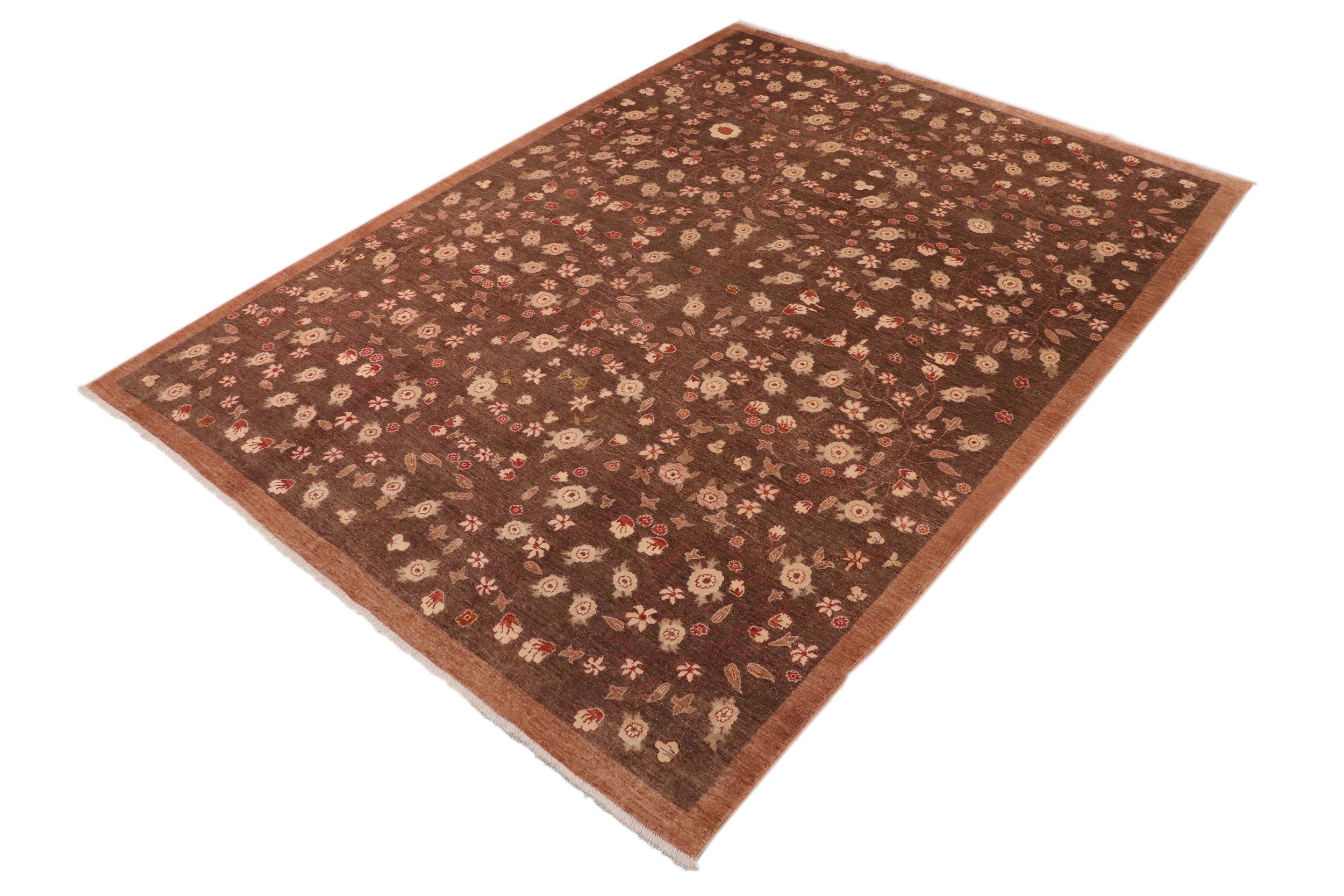 handmade Modern Kafkaz Brown Rust Hand Knotted RECTANGLE 100% WOOL area rug 10' x 14'