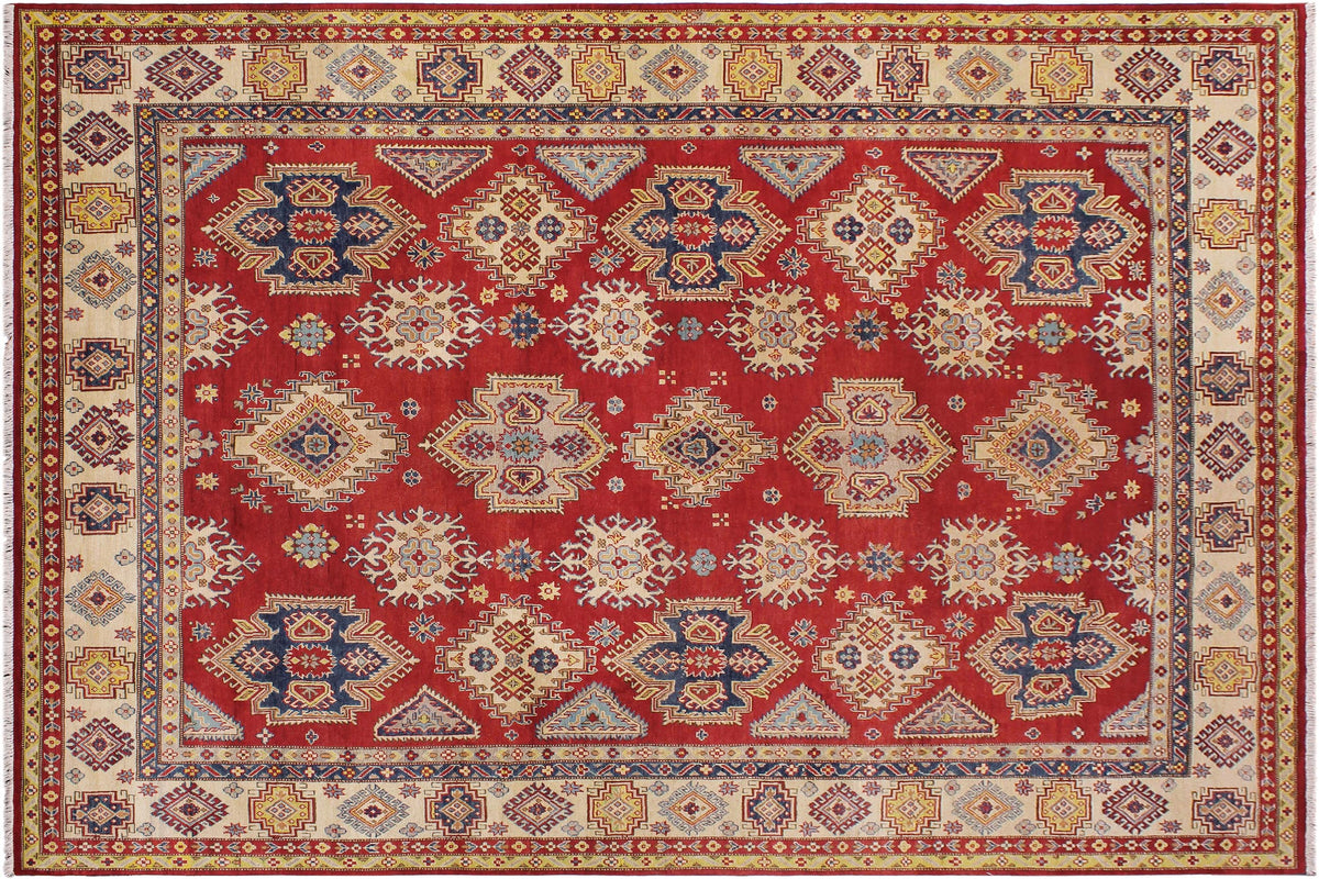 9x12 hand knotted Kazak wool rug in red and beige - Southwestern Kazak Marlyn