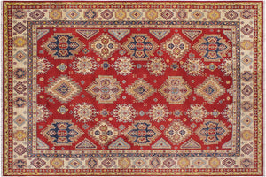 9x12 hand knotted Kazak wool rug in red and beige - Southwestern Kazak Marlyn