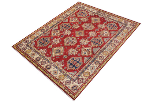 handmade Geometric Kazak Red Beige Hand Knotted RECTANGLE 100% WOOL area rug 9'X12'