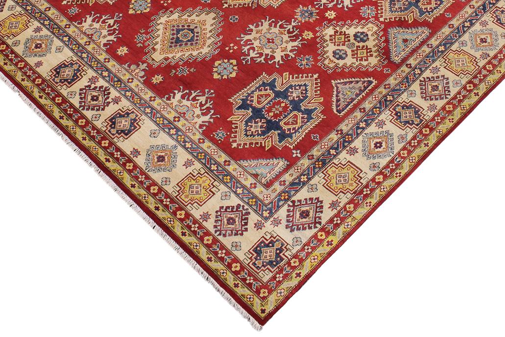 handmade Geometric Kazak Red Beige Hand Knotted RECTANGLE 100% WOOL area rug 9' x 12'