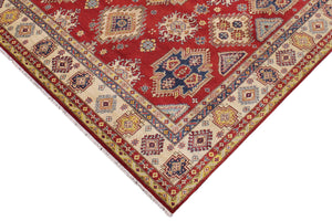 handmade Geometric Kazak Red Beige Hand Knotted RECTANGLE 100% WOOL area rug 9'X12'