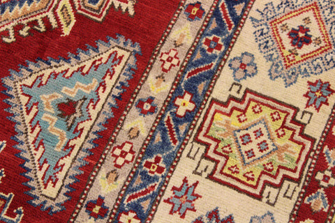 handmade Geometric Kazak Red Beige Hand Knotted RECTANGLE 100% WOOL area rug 9'X12'