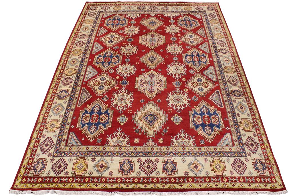 handmade Geometric Kazak Red Beige Hand Knotted RECTANGLE 100% WOOL area rug 9' x 12'